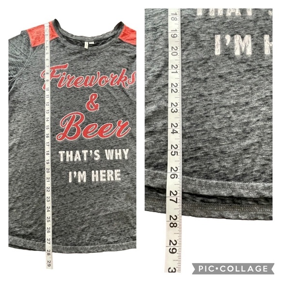 “Fireworks & Beer” Charcoal Gray/Red/White Burnout Style Tee Sz - 18/20W - Picture 12 of 13